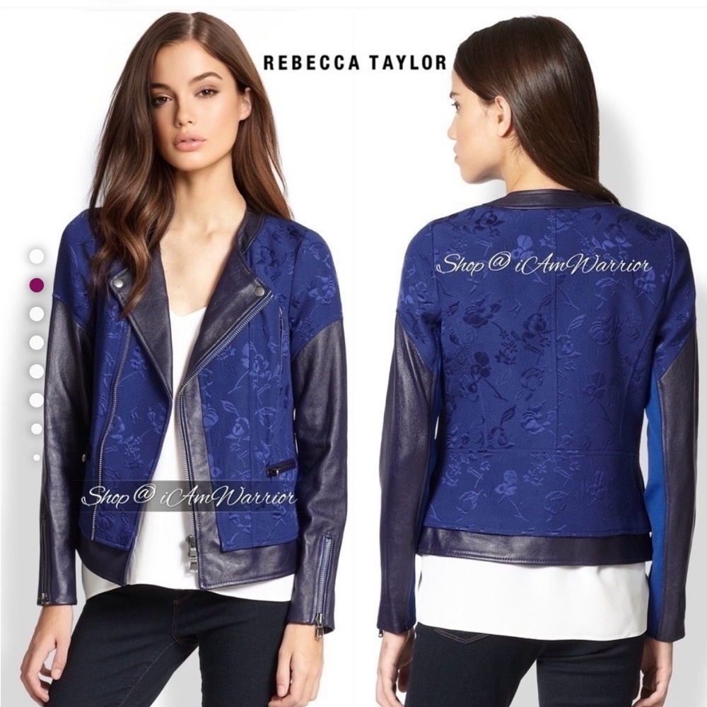 Rebecca Taylor leather floral jacquard zip moto jacket *shop@iamwarrior - Picture 2 of 9